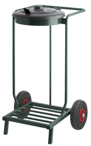 Verrijdbare afvalzakhouder met deksel en 2 luchtbanden