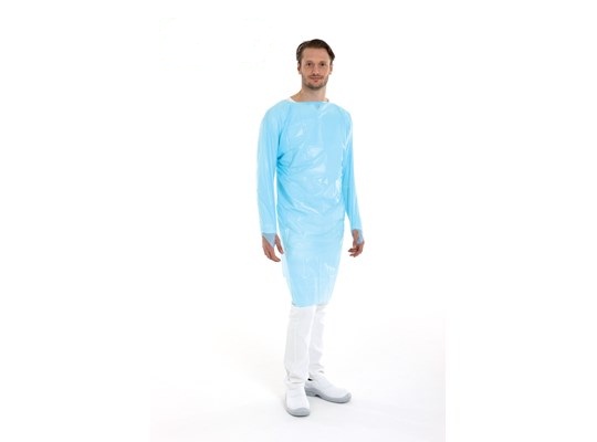 Schort CPE met lange mouwen geruwd, blauw, doos 100