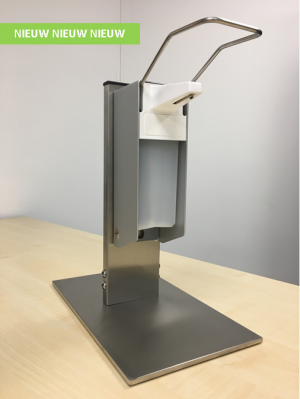 Tafelmodel desinfectiestaander RVS incl. dispenser en 3x 1L Handalcohol 70%