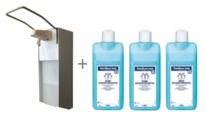 Zeep&desinfectie elleboogdisp.1L Aluminium +3x1L steriillium