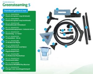 Bijgeleverde accessoires van de stoomreiniger Greensteaming 5