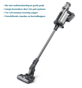 Krachtige steelstofzuiger Numatic Quick NQ100 graphite met welkomskorting en gratis pods