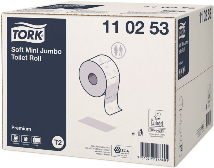 Tork Soft Toiletpapier mini jumbo 2-lgs wit (T2) 12 rollen - Afbeelding 2
