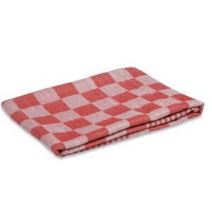 Theedoek, geblokt. Rood/Wit